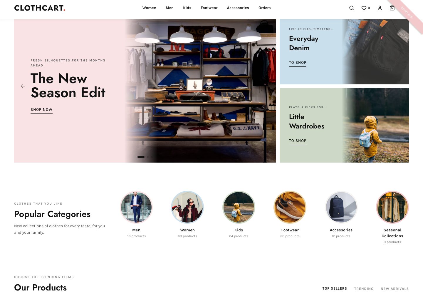 ClothCart landing page (desktop)