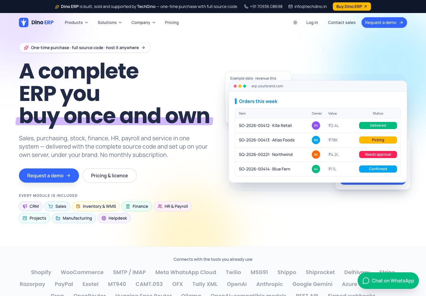 Dino ERP landing page (desktop)