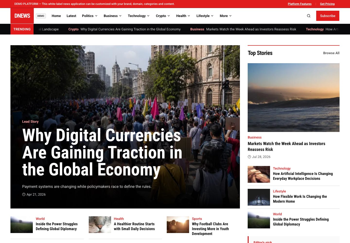 Dino News landing page (desktop)