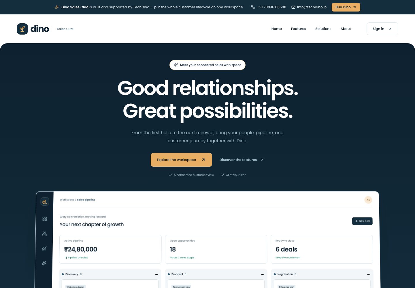 Dino Sales CRM landing page (desktop)