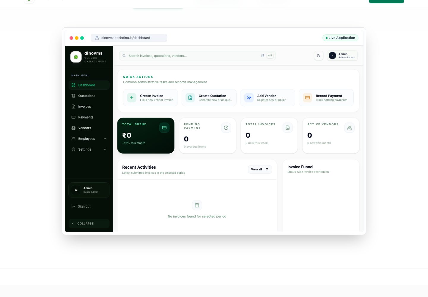 Dino VMS landing page (desktop)