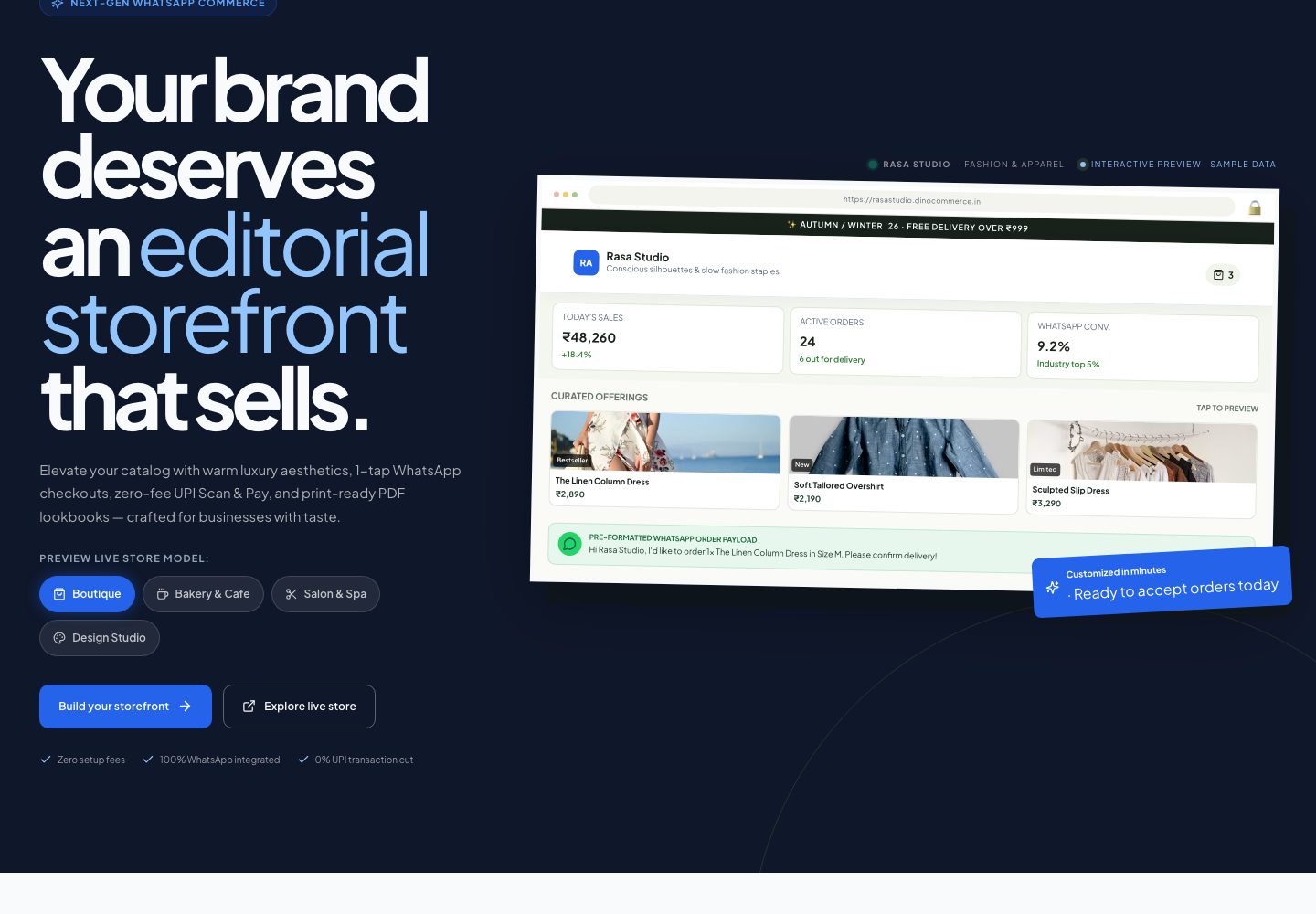 DinoCommerce landing page (desktop)
