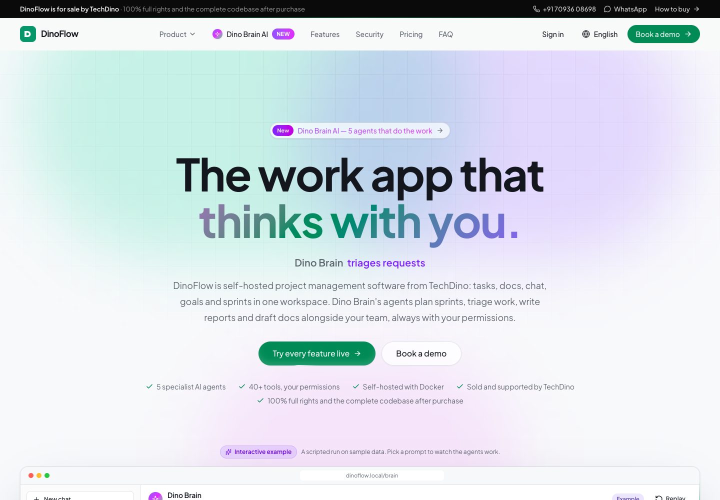 DinoFlow landing page (desktop)