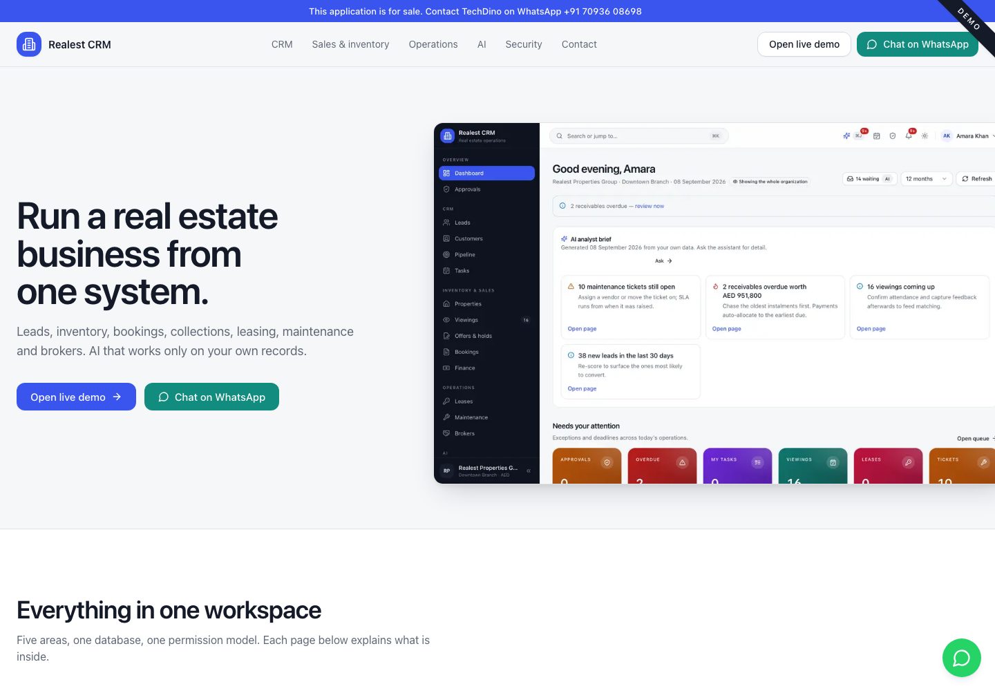 Realest CRM landing page (desktop)