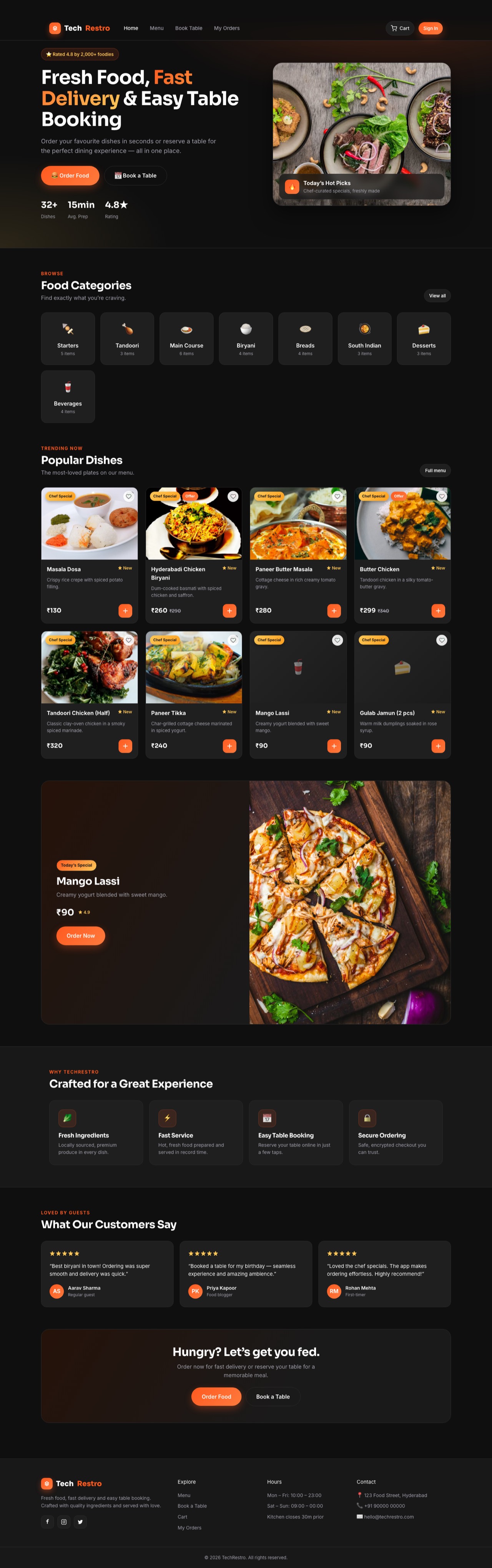 Restro restaurant ordering & booking landing page (desktop)