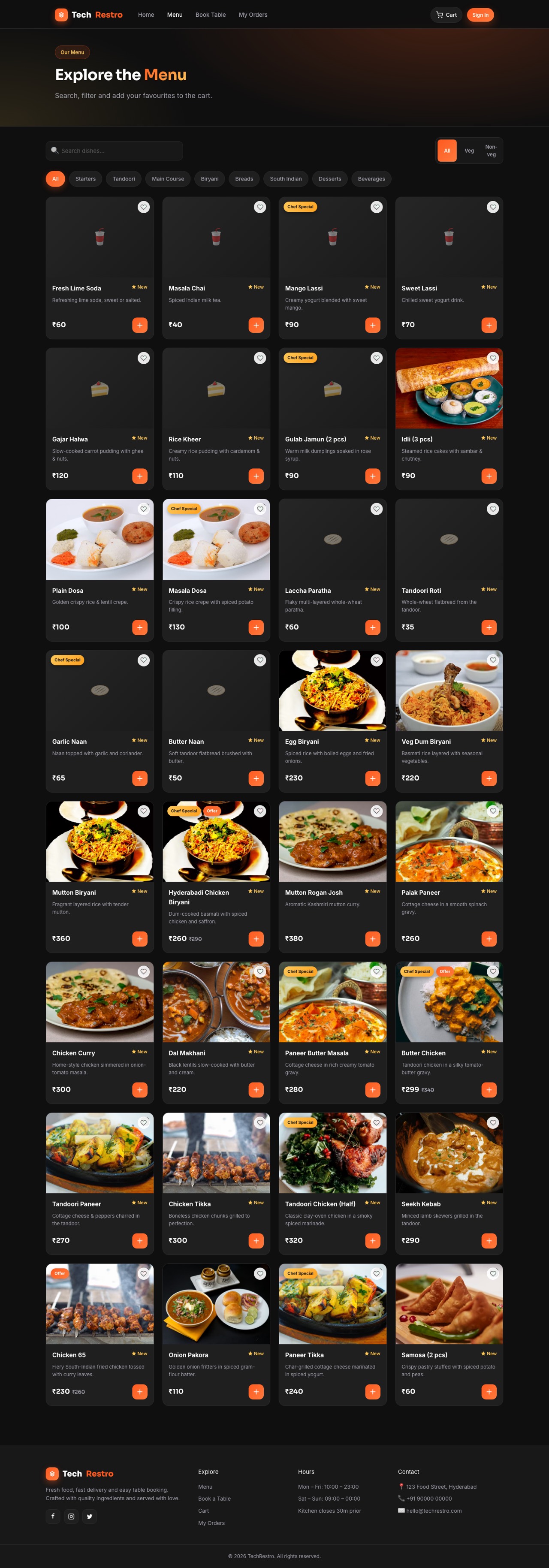 Restro menu / listing page (desktop)
