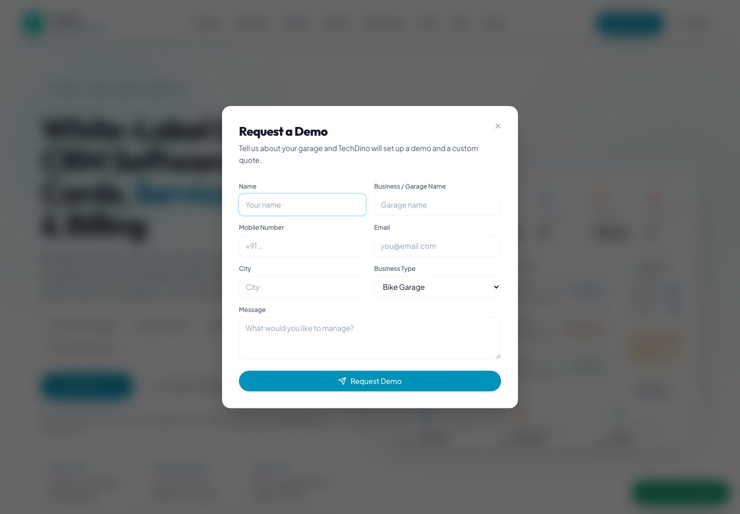 Vehicle Service App landing page (desktop)