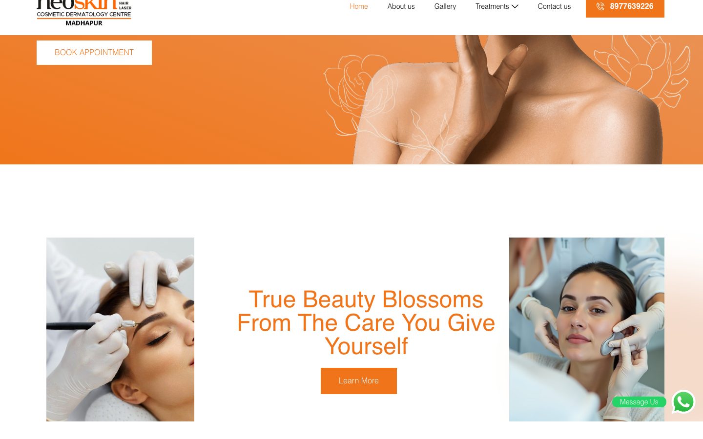 Neo Skin Madhapur — Healthcare / Dermatology Clinic WordPress website homepage screenshot