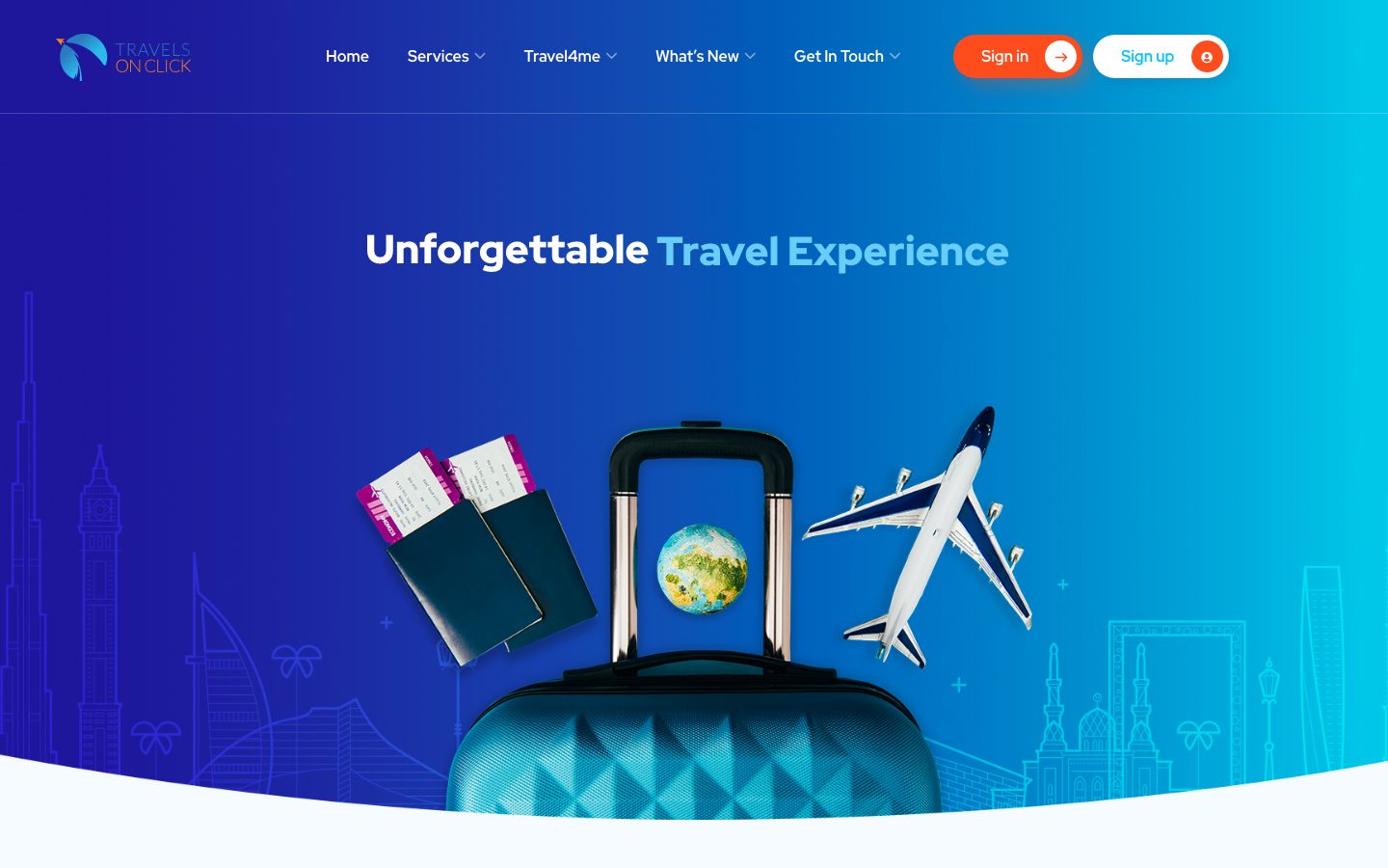 Travels on Click — Travel / Visa & Booking Platform website homepage screenshot