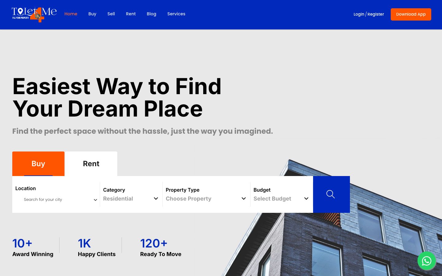 Tolet4Me — Property / Rental Platform web application homepage screenshot