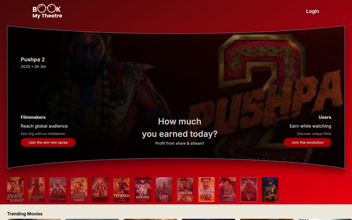BookMyTheatre — OTT / Movie Platform homepage screenshot