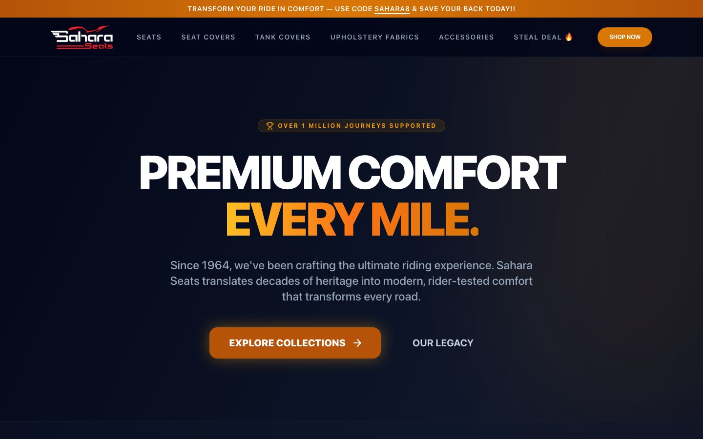 Sahara Seats — Booking / Marketplace Platform homepage screenshot
